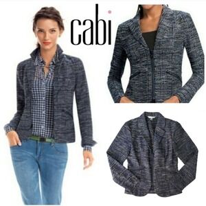 Cabi Size 4 Blazer Jacket Tweed Blue White Black Business Casual Career